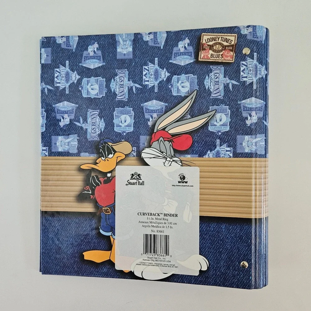 Vintage Looney Tunes Blues 3-Ring Binder Bugs Bunny Daffy Duck 1997 Photo School